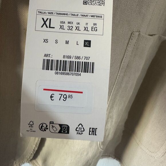 Zara Womens Oversized Linen Blend Fray Hem 3 Button Tan Beige Blazer Size XL NWT - Picture 5 of 9